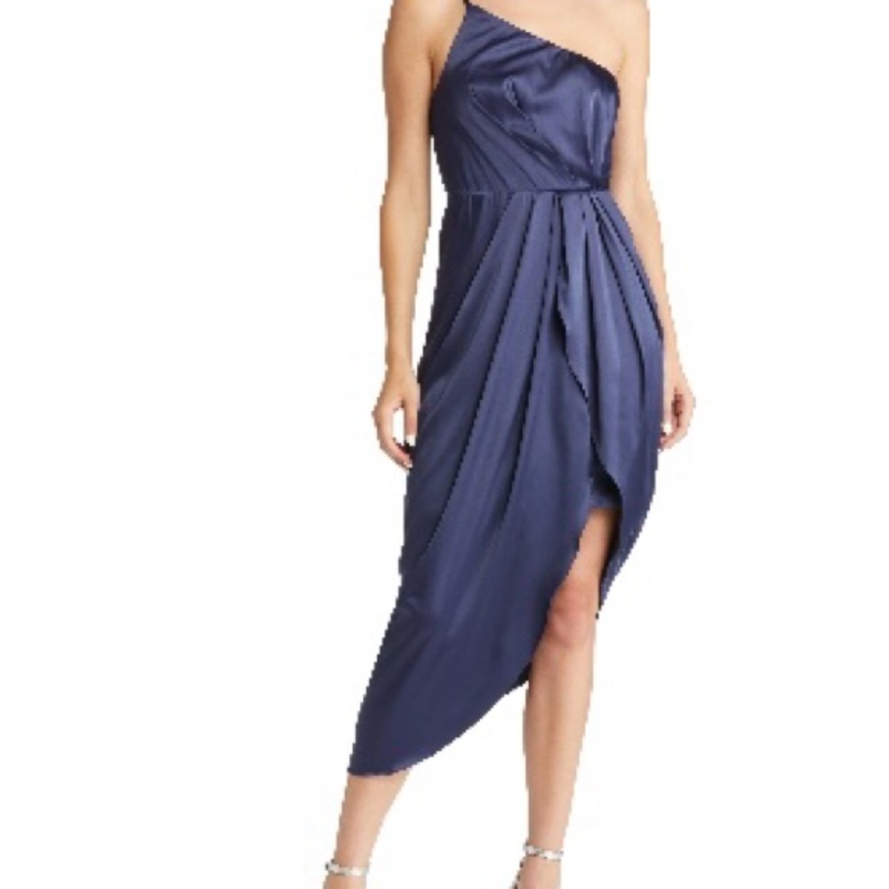Elegant One-Shoulder Navy Dress